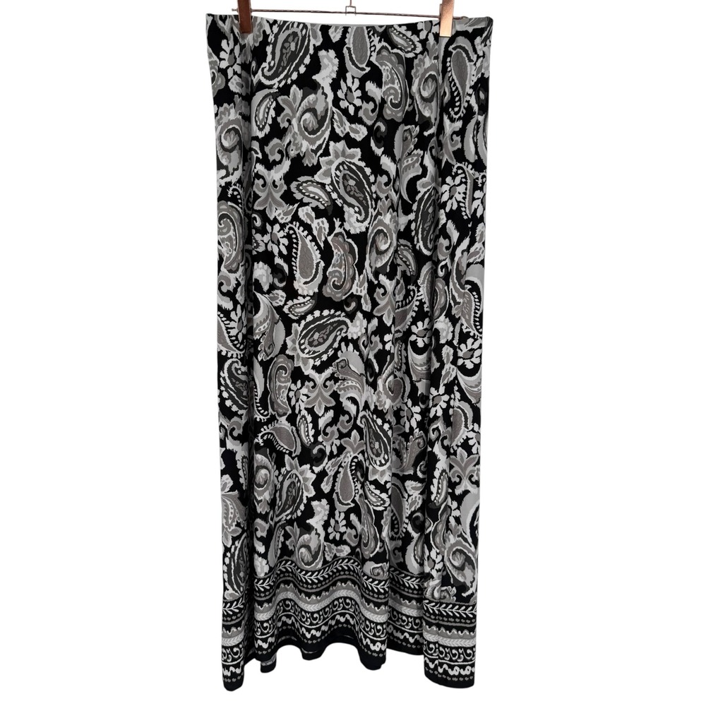 CeCe Womens Paisley Elastic Waist Pull On Maxi Skirt Black Size Large Feminie